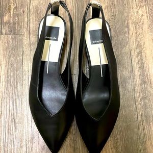 Dolce Vita Orly Black Leather kitten heels in 9.5 with a Snakeskin strap in back